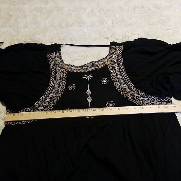 Anandas Collection Bali Birdie Peasant Top Embroidered Black Boho Hippie - Picture 9 of 9